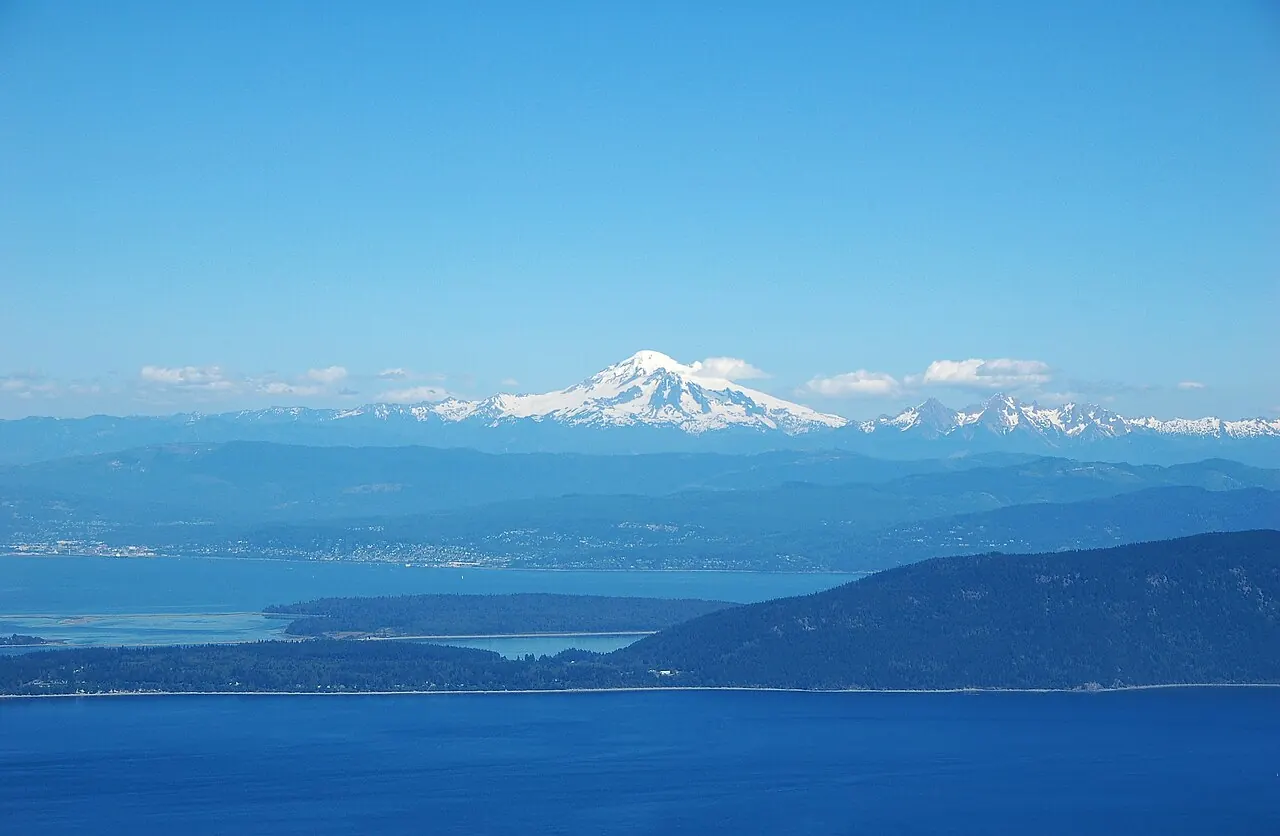 Orcas Island and the San Juan Islands with Mount Baker behind